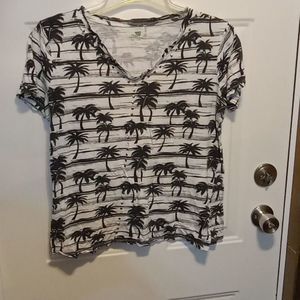 Palm Harbor White and Black Palm Tree Embellished Blouse Women's Size Large